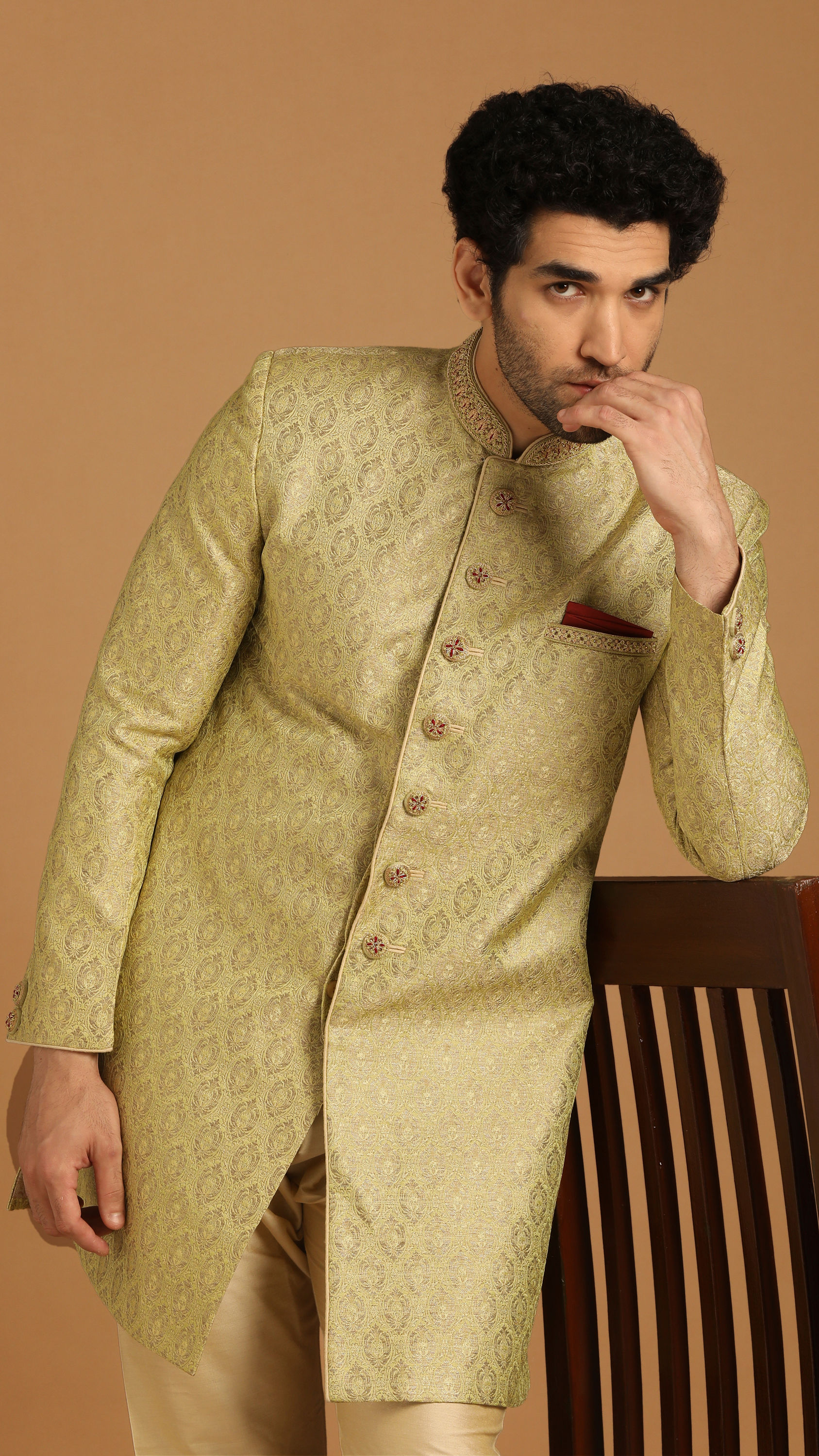 Manyavar Men Charismatic Green Indo Western