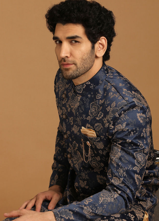 alt message - Manyavar Men Elegant Dark Blue Indo Western image number 0