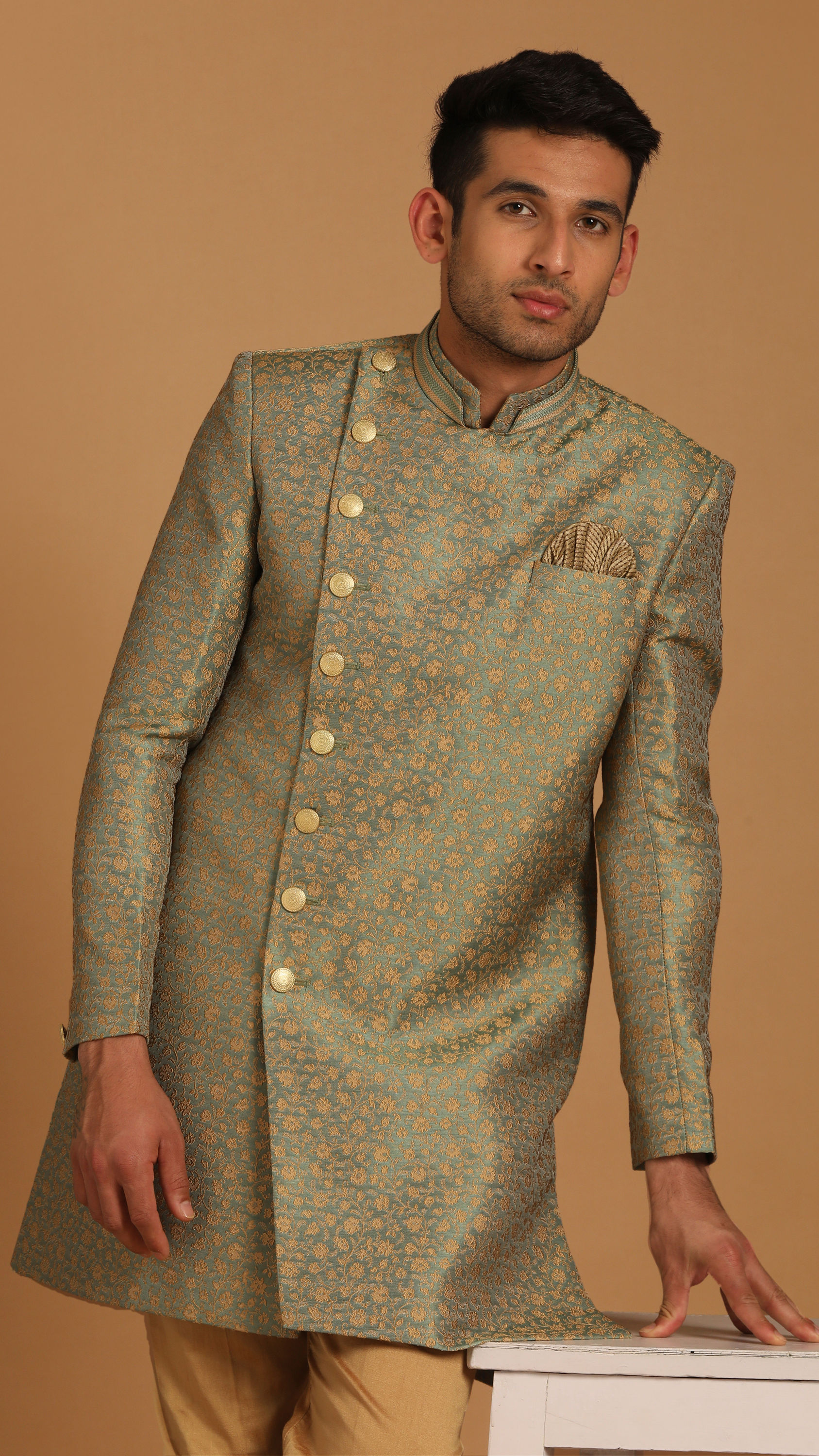 Manyavar Men Classy Green Indo Western