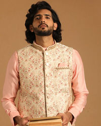 Manyavar Men Cream And Gajaree Kurta Jacket Set