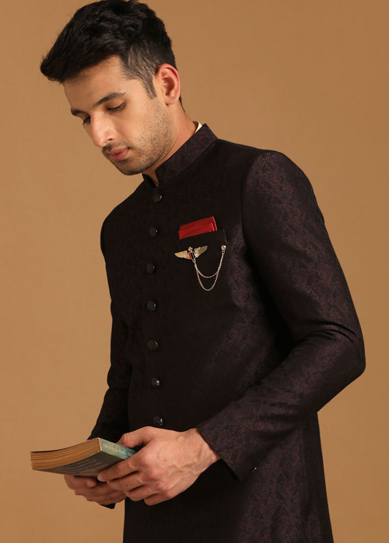 Manyavar Men Smart Fit Wine Indo Western