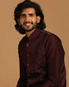 Manyavar Men Wine Self Design Kurta Jacket Set