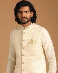 Manyavar Men Marvellous Cream Kurta Jacket Set