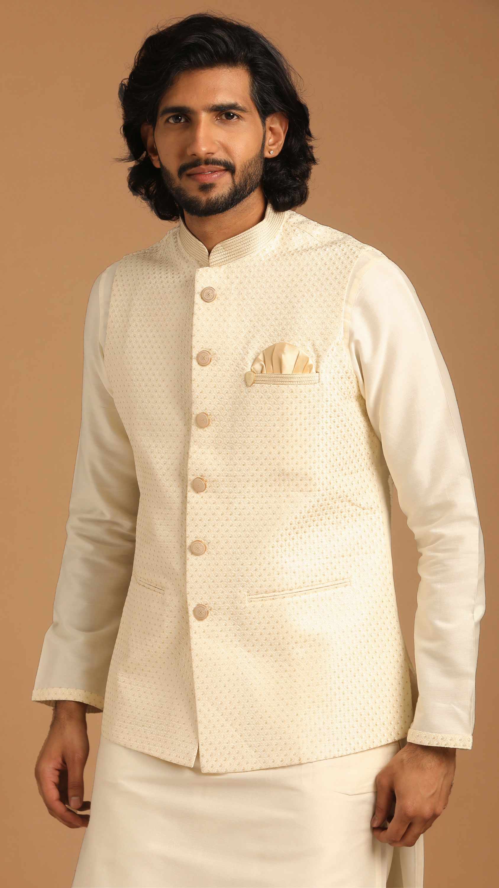 Manyavar Men Marvellous Cream Kurta Jacket Set