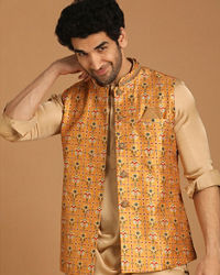 Manyavar Men Light Orange Kurta Jacket Set