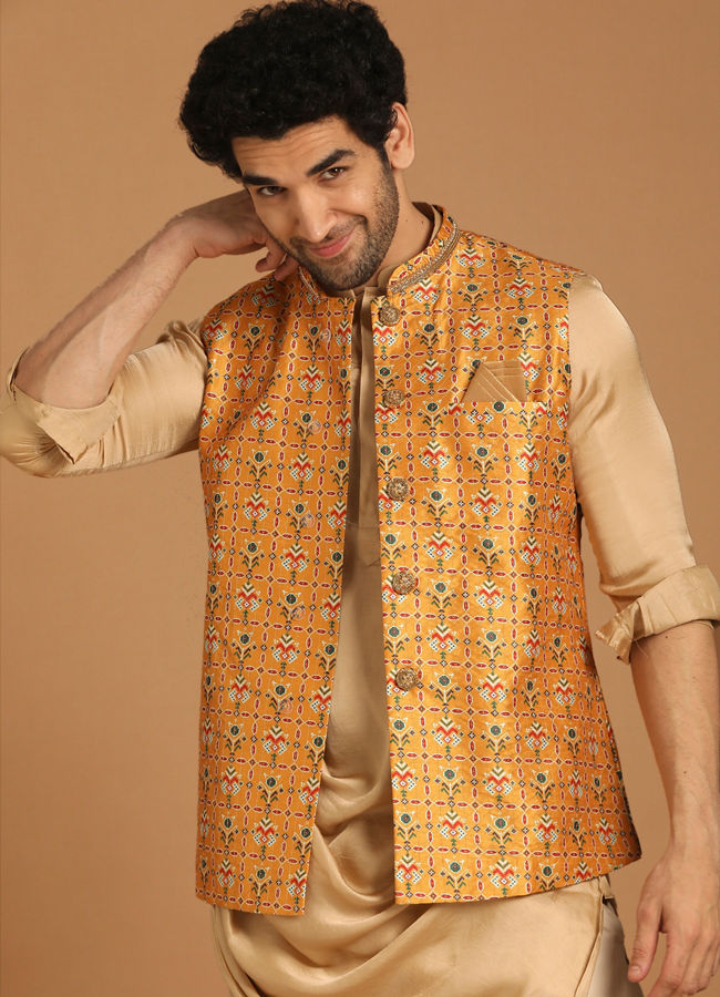 Light Orange Kurta Jacket Set image number 0