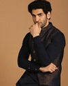 Manyavar Men Blue Draped Kurta Jacket Set