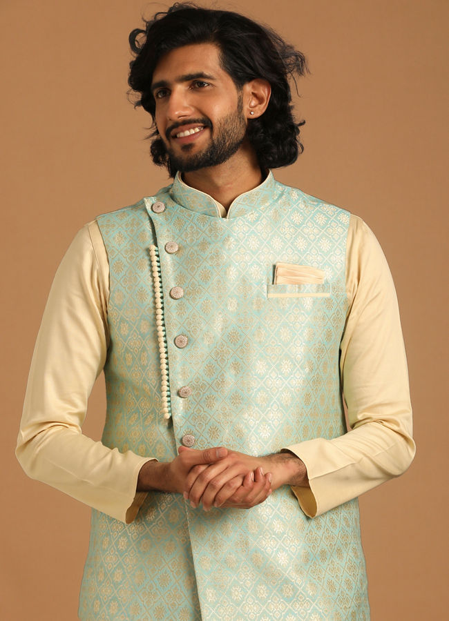 Kurta pajama with jacket for mens manyavar sale