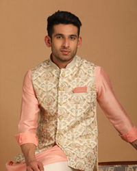 Manyavar Men Cream And Gajaree Kurta Jacket Set