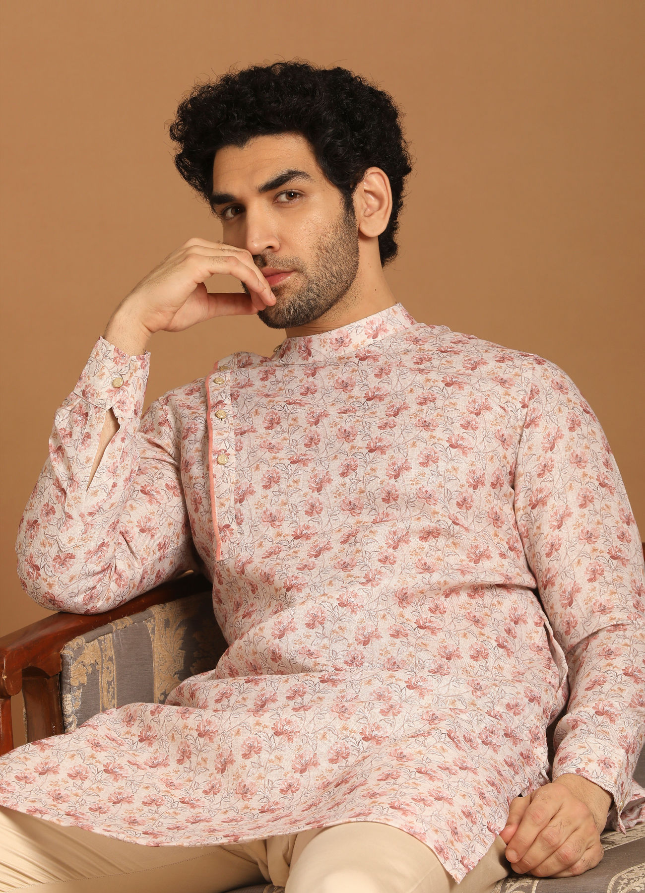 Manyavar Men Biscuit Shade Casual Kurta