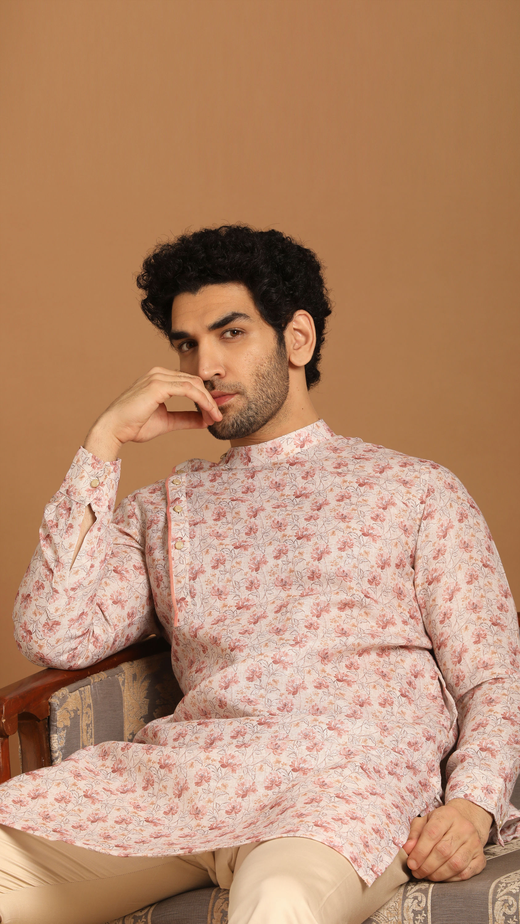 Manyavar Men Biscuit Shade Casual Kurta