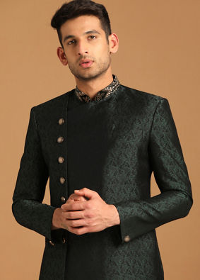 alt message - Manyavar Men Suave Green Indo Western With Dupatta image number 0