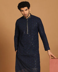 Manyavar Men Blue Georgette Kurta Set