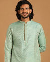 Manyavar Men Pastel Green Jacquard Kurta Set