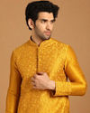 alt message - Manyavar Men Golden Yellow Thread Embroidered Kurta Set image number 0