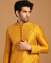 Manyavar Men Golden Yellow Thread Embroidered Kurta Set