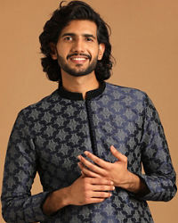 Manyavar Men Royal Blue Self Design Kurta Pajama