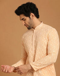 alt message - Manyavar Men Georgette Light Pink Kurta Set image number 0