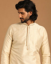 Manyavar Men Sand Kurta Set With Dot Motifs