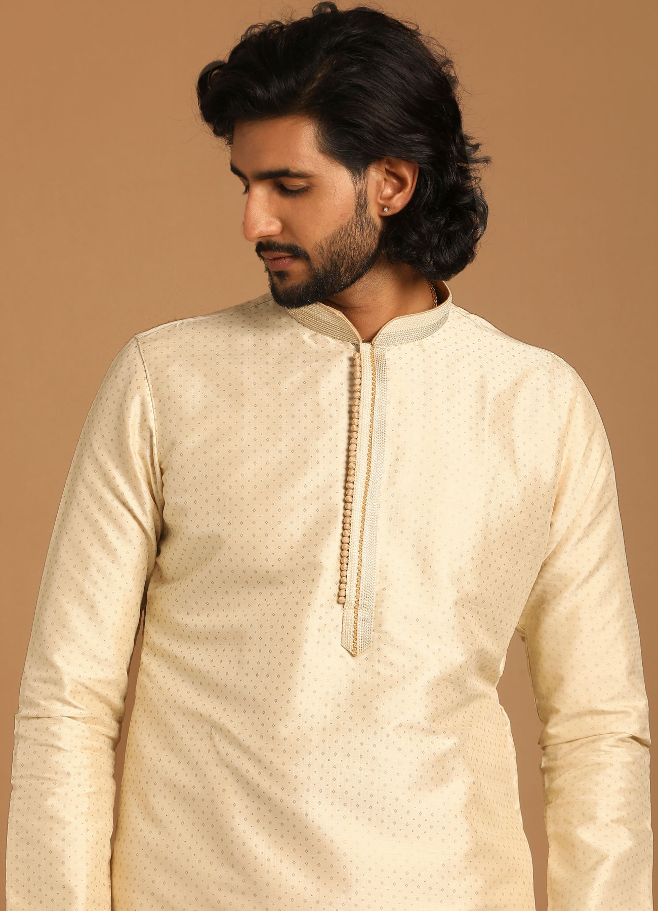 Manyavar Men Sand Kurta Set With Dot Motifs