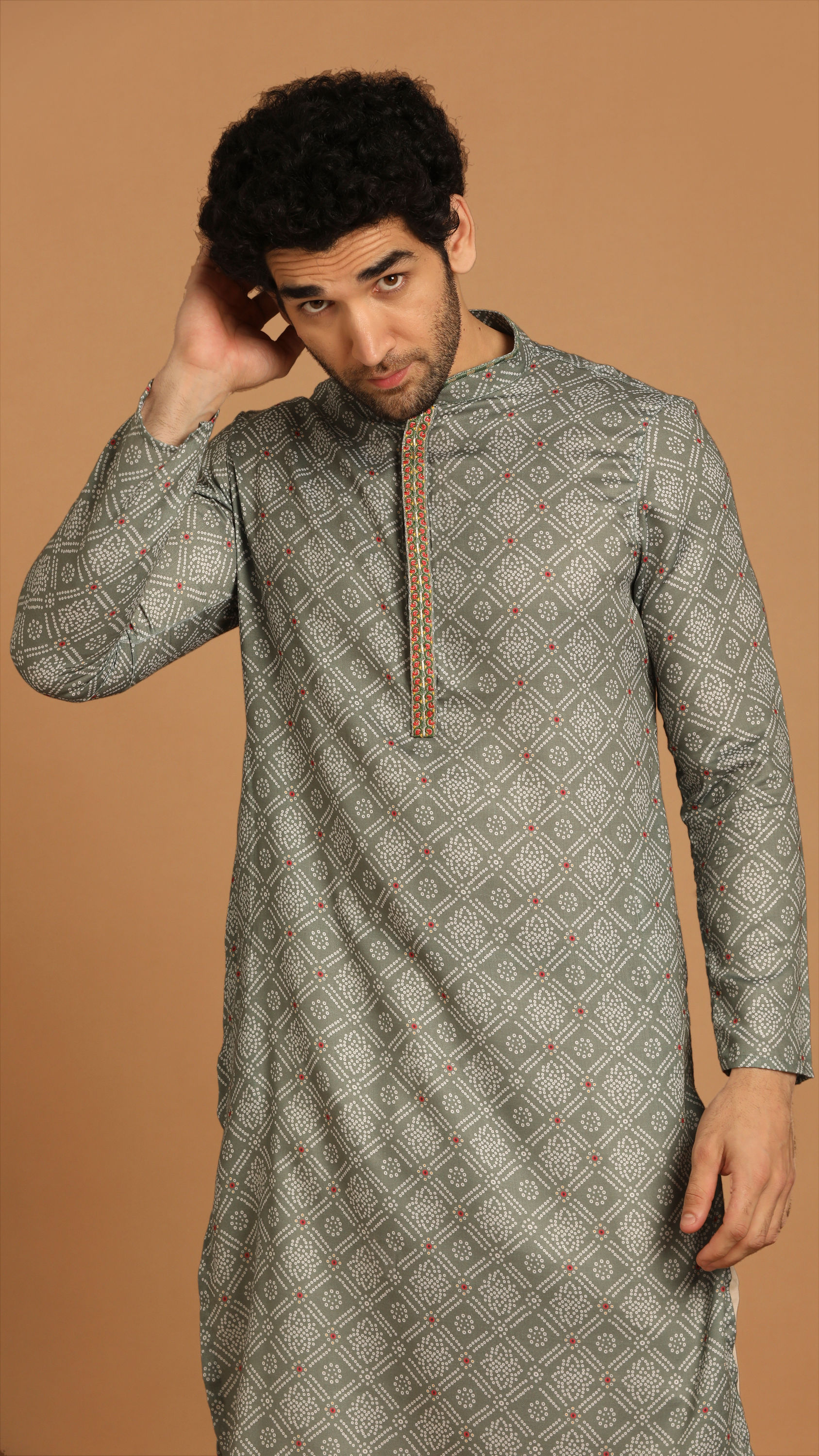 Manyavar Men Olive Green Kurta Pajama Set