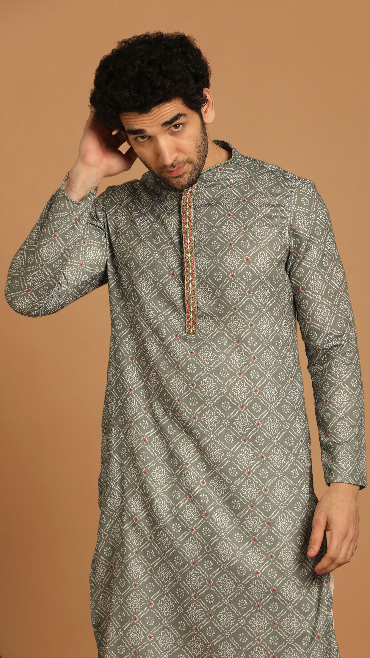 Manyavar Men Olive Green Kurta Pajama Set