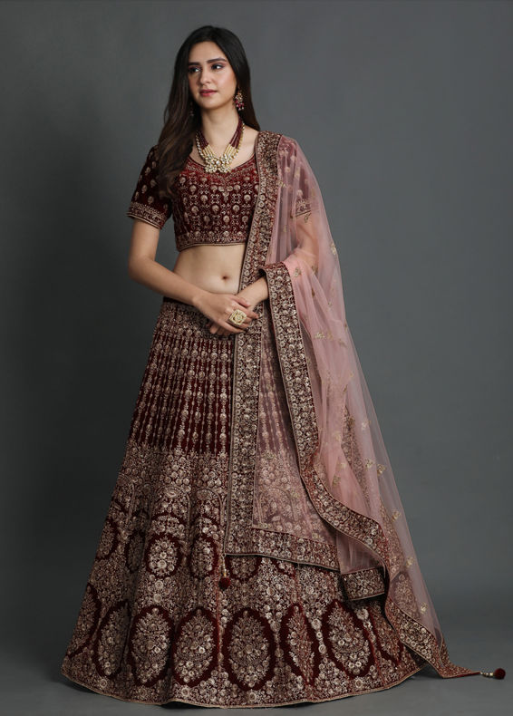 Mohey Women Royal Maroon Bridal Lehenga