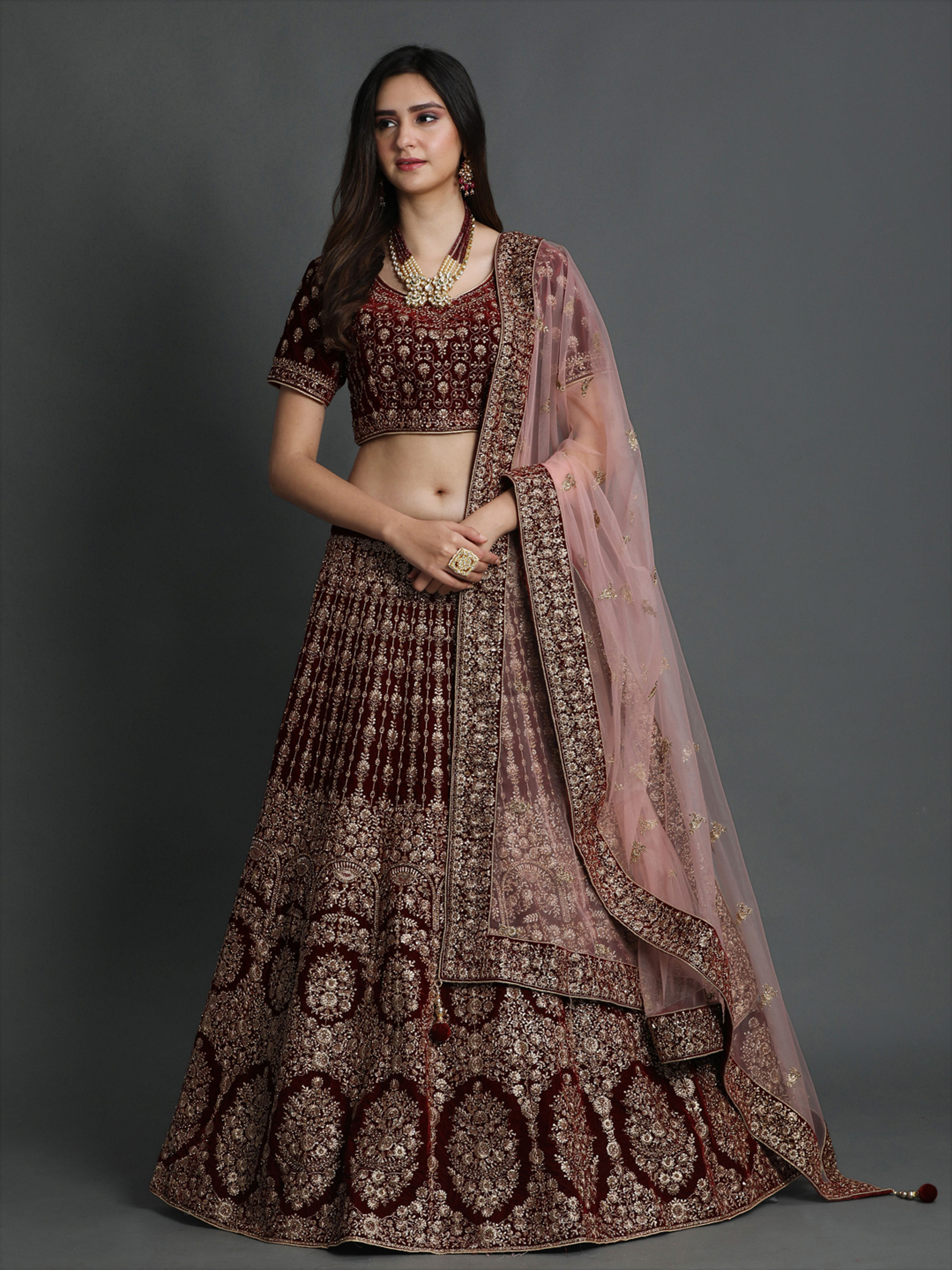 Mohey Women Royal Maroon Bridal Lehenga