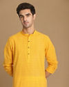 Manyavar Men Canary Yellow Self Striped Kurta image number 0