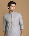 alt message - Manyavar Men Shale Grey Solid Kurta Set image number 0