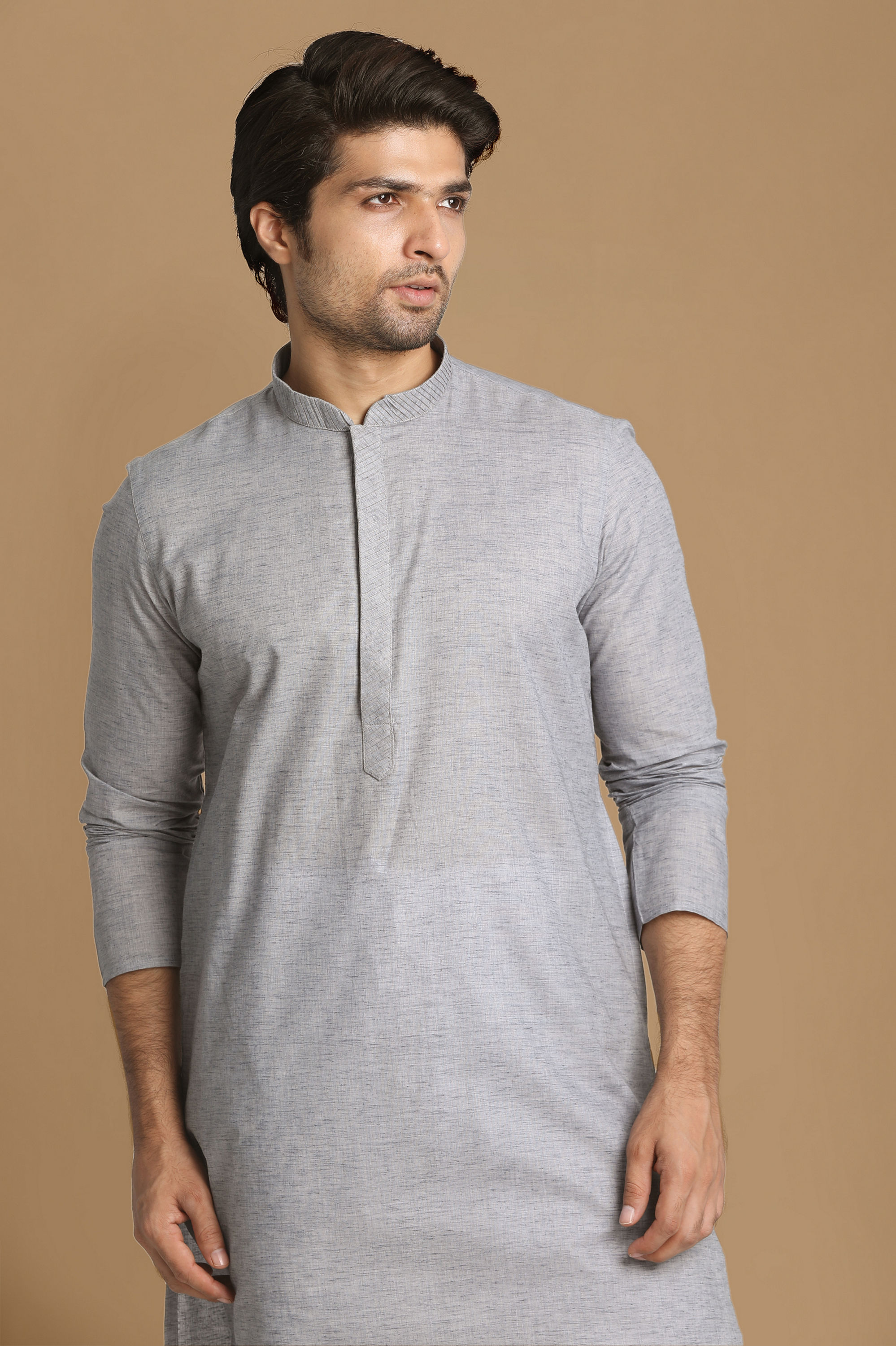 Manyavar Men Shale Grey Solid Kurta Set
