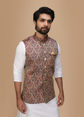 alt message - Manyavar Men Majestic Maroon Party Wear Jacket image number 0