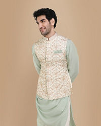 Manyavar Men Lavish Cream Kurta Jacket Set
