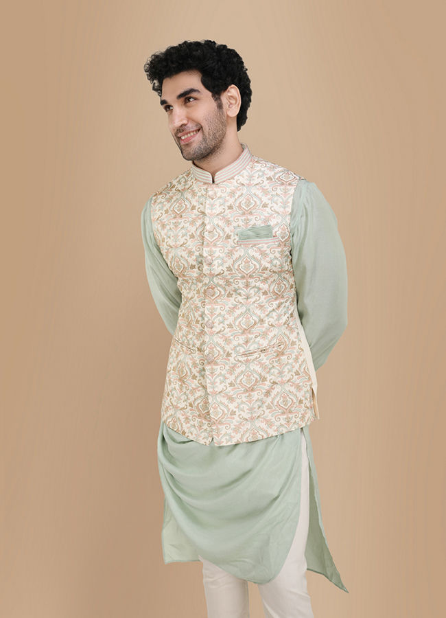 Lavish Cream Kurta Jacket Set image number 0