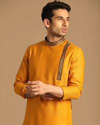 Manyavar Men Mustard Yellow Kurta With Neck Detailing