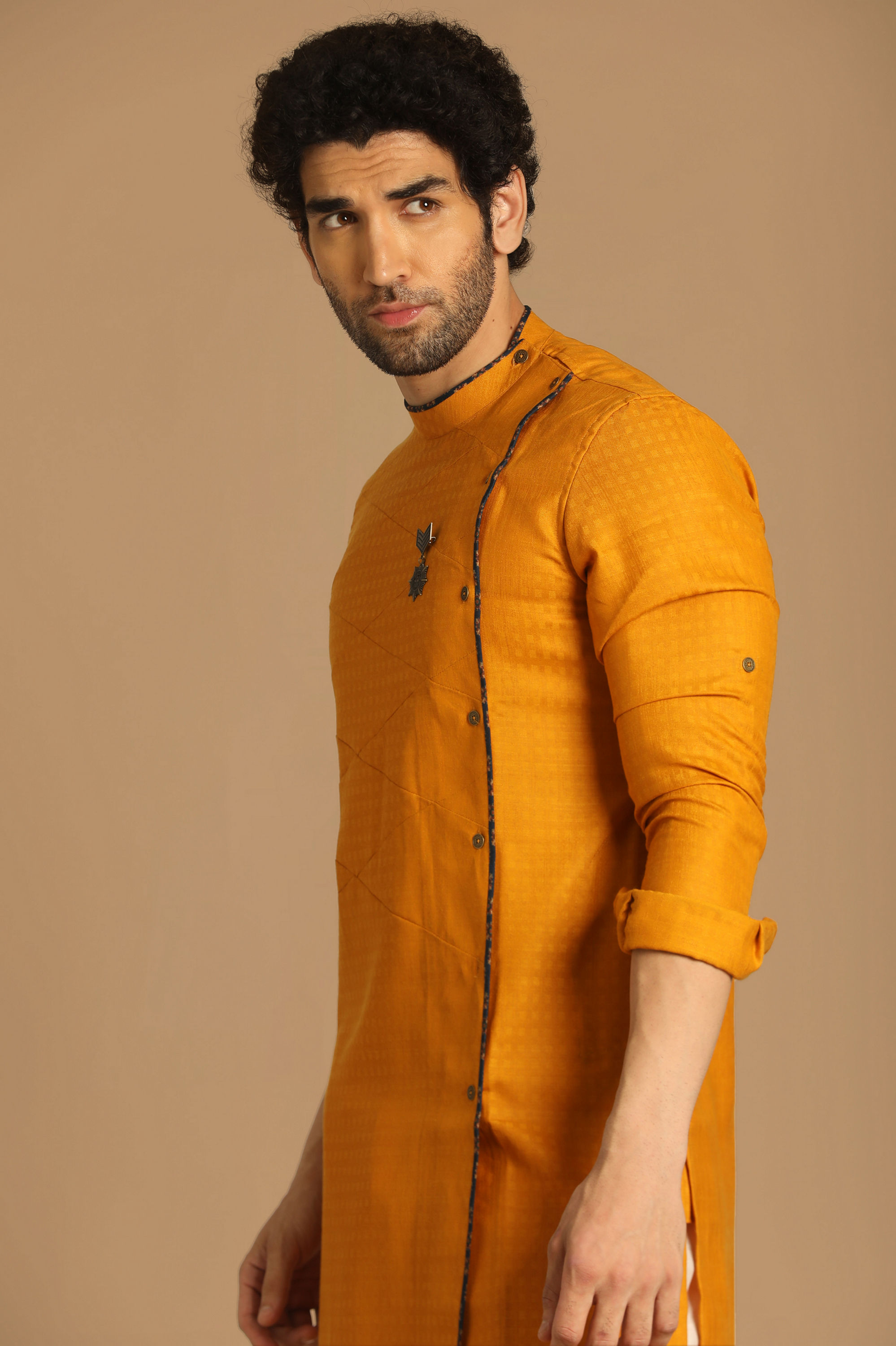 Manyavar Men Crisp Light Orange Kurta