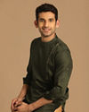 Manyavar Men Moss Green Side Open Kurta