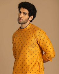 Manyavar Men Boota Work Light Orange Kurta