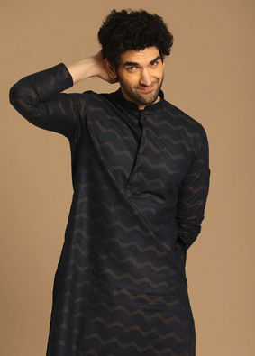 Dark Blue Wave Print Kurta image number 0