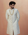 Manyavar Men Pearl White Self Embroidered Sherwani With Dupatta