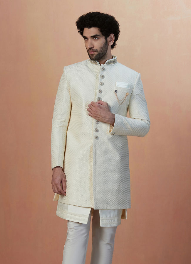 Manyavar Men Sesame White Indo Western image number 1