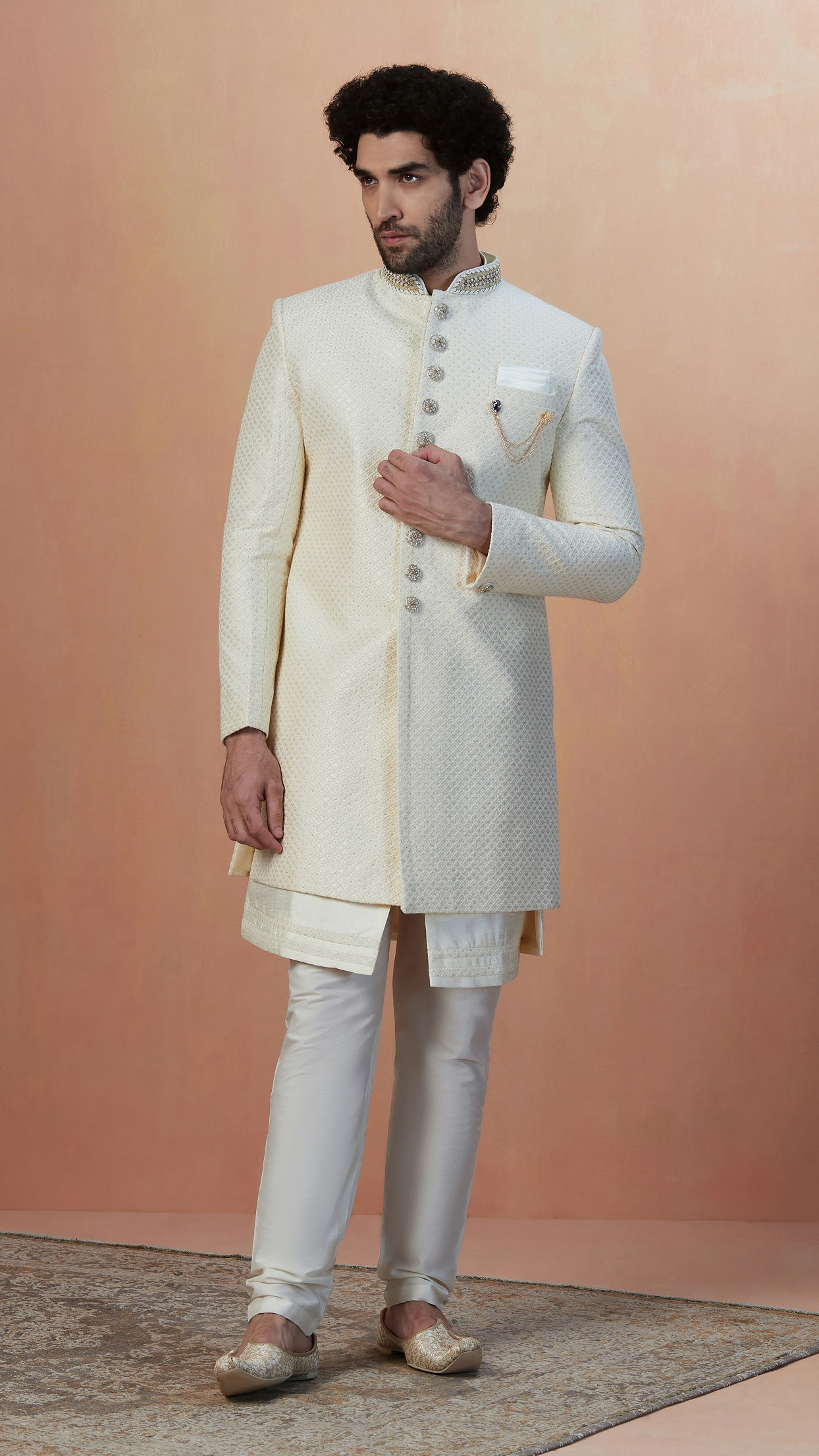 Manyavar Men Sesame White Indo Western image number 1