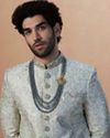 alt message - Manyavar Men Smoke Grey Self Embroidered Sherwani With Dupatta image number 0