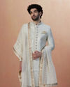 Manyavar Men Light Cream Self Design Sherwani