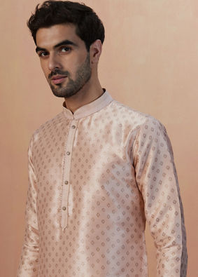 alt message - Manyavar Men Faded Pink Foil Print Kurta Pajama image number 0