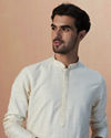 alt message - Manyavar Men Sesame White Self Embroidered Kurta Pajama image number 0