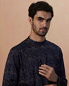 alt message - Manyavar Men Dark Navy Blue Floral Print Short Kurta image number 0