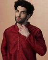 Manyavar Men Merlot Red Jacquard Kurta Pajama