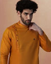 alt message - Manyavar Men Mustard Yellow Side Open Kurta image number 0