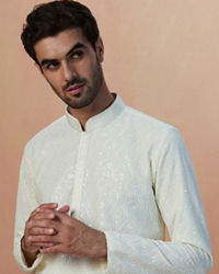 Manyavar Men Seashell White Chikankari Kurta Pajama